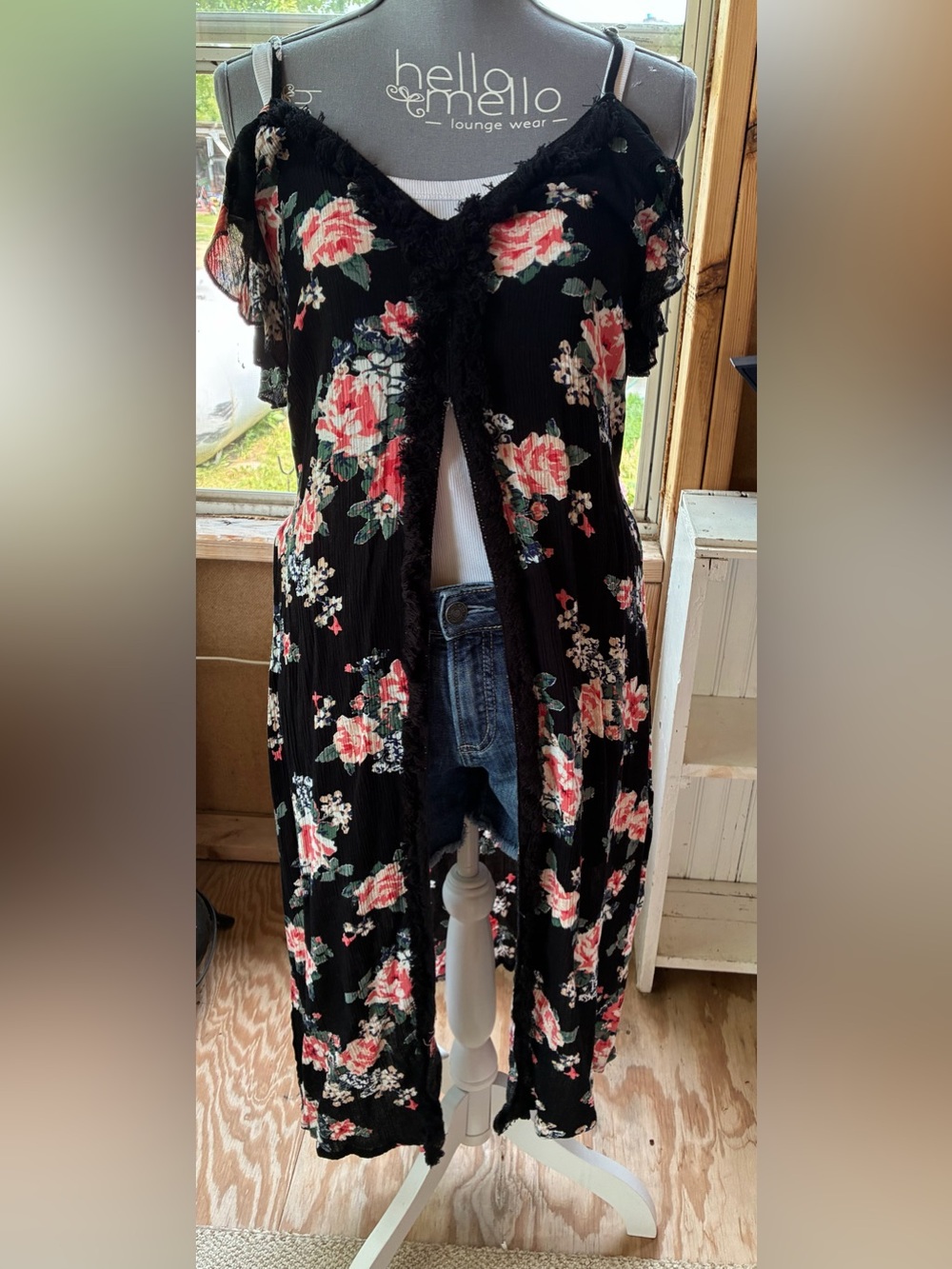 Miss Lili Black Floral Cold Shoulder Maxi Top